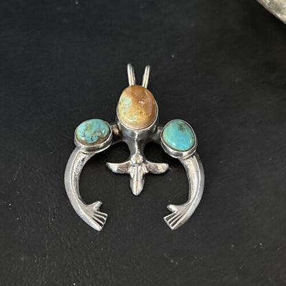 Navajo Sterling Silver Royston Turquoise Naja Pendant | Authentic Native American Handmade | 14666