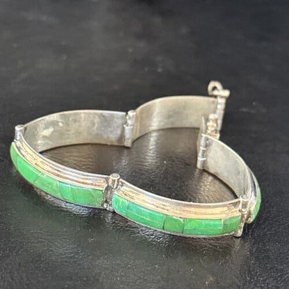 Women's Green Gaspeite Inlay Link Bracelet | Sterling Silver | 6.25" | 14526