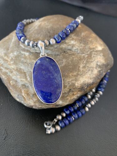 Native American Navajo Blue Lapis Pendant Necklace | Sterling Silver | 11915