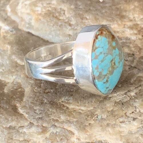 Southwestern Navajo Blue #8 Turquoise Ring | Sterling Silver | Sz 6 | Authentic Native American Handmade | 14033