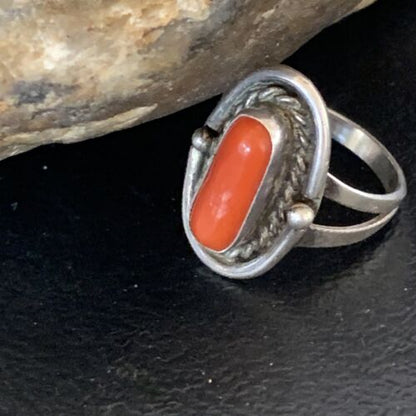 Native American Old Pawn Navajo Red Coral Ring | Sterling Silver | Sz 6 | 10368