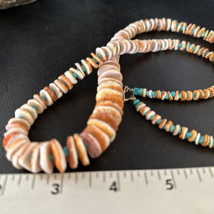 Navajo Sterling Silver Blue Turquoise & Spiny Oyster Graduated Necklace | Authentic Native American | 28" | 14729