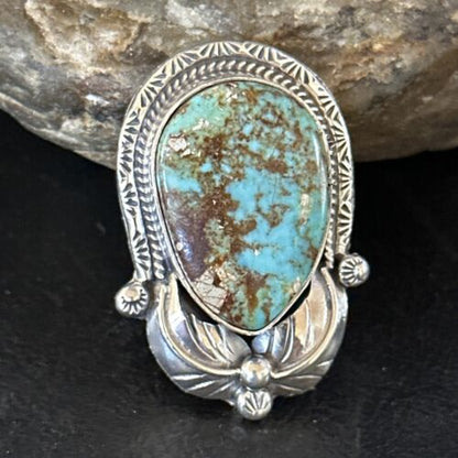 Navajo Blue Turquoise Ring | Sterling Silver | Sz 9 | Authentic Native American Handmade | 14288