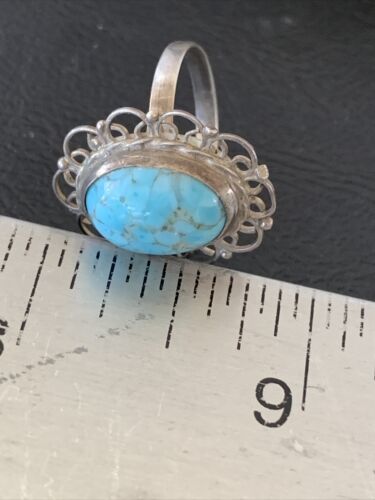 Southwestern Old Pawn Navajo Blue Turquoise Ring | Sterling Silver | Sz 5 | Authentic Native American Handmade | 10781
