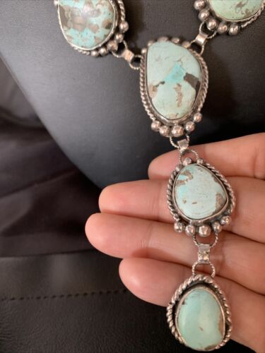 Navajo Blue Turquoise Lariat Necklace | Dry Creek Sterling Silver | 30" | Native American Handmade | 13773