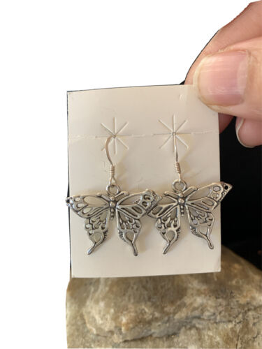 Native American Southwestern Sterling Silver Butterfly Earrings | 1" | 1519