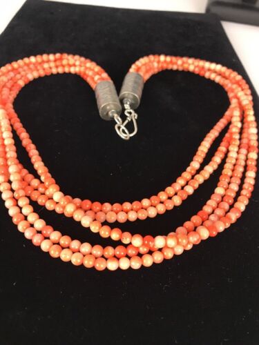 Navajo Angel Skin Bamboo Coral Necklace | Sterling Silver | Southwestern | 3167