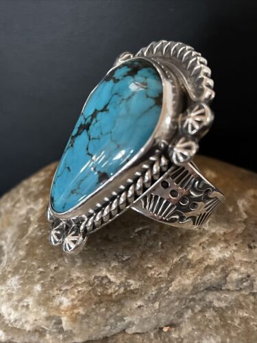 Navajo Blue Spiderweb Turquoise Ring | Sterling Silver | Sz 7.5 | Authentic Native American Handmade | 1068