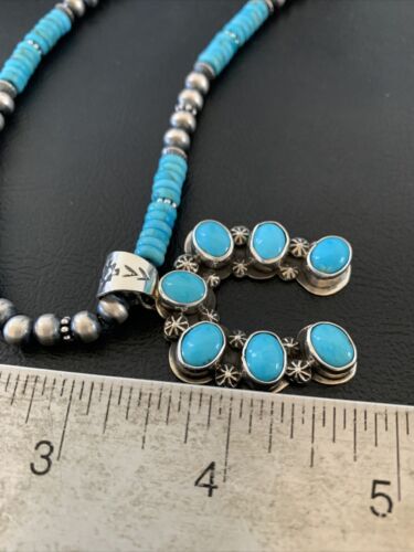 Navajo Blue Turquoise Necklace with Sterling Silver Naja Pendant | Authentic Native American Handmade | 02017