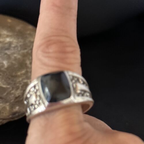 Native American Men's Navajo Handmade Sterling Silver Black Onyx Ring | Sz 12.5 | 14446