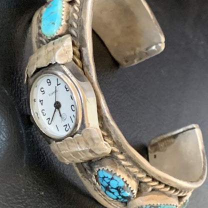 Navajo Sterling Silver Watch Cuff Bracelet | Blue Turquoise | Authentic Native American Jewelry | 13239