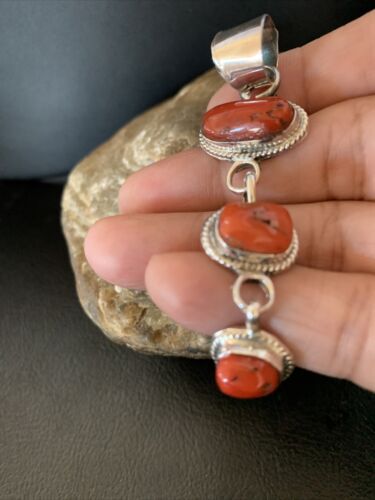 Navajo Red Coral Multi-Stone Necklace Pendant | Authentic Native American Sterling Silver | Multi-Stone | 13245