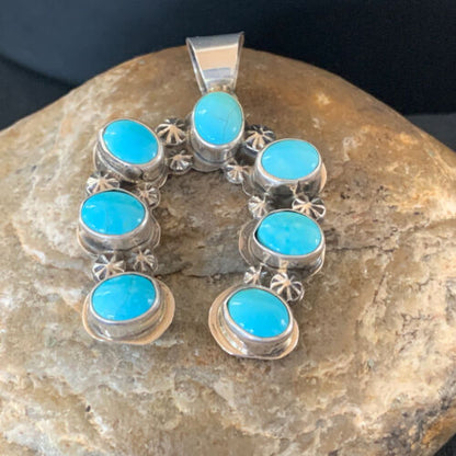 Navajo Blue Turquoise Cluster Naja Pendant | Sterling Silver | Authentic Native American Handmade | 2099
