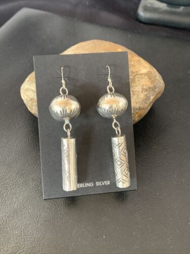 Navajo Sterling Silver Bead Earrings | Handmade Native American Pearls | 2.75" | 1519