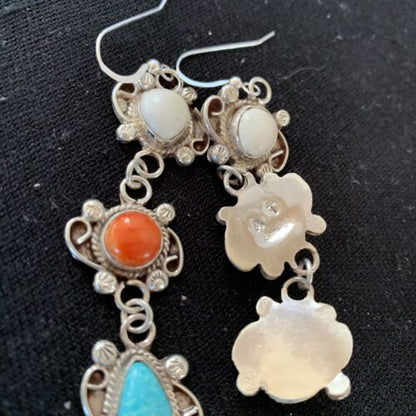 Navajo Spiny, Turquoise & Howlite Dangle Earrings | Sterling Silver | Authentic Native American Handmade | 1574
