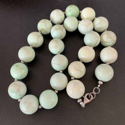 Native American Navajo Green Jade Bead Necklace | Sterling Silver | 16mm | 18" | 13263