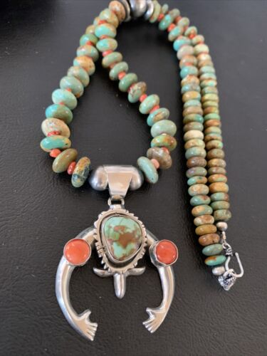 Navajo Green Turquoise Spiny Oyster Pendant Necklace | Authentic Native American Sterling Silver | Naja | 02139