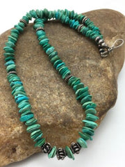 Southwestern Navajo Turquoise Necklace | Sterling Silver | Vintage 17" | Authentic Native American Handmade | 4344
