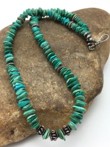 Southwestern Navajo Turquoise Necklace | Sterling Silver | Vintage 17" | Authentic Native American Handmade | 4344