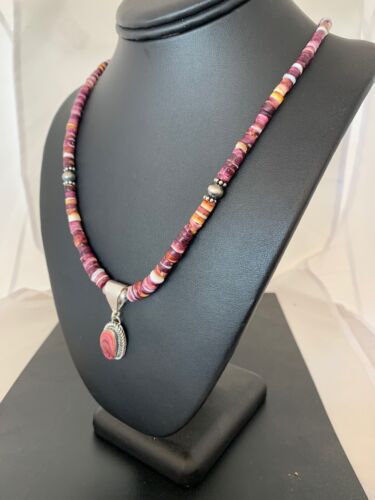 Spiny Oyster Purple Pendant Necklace | Sterling Silver | 22" | Authentic Native American Handmade | 2844