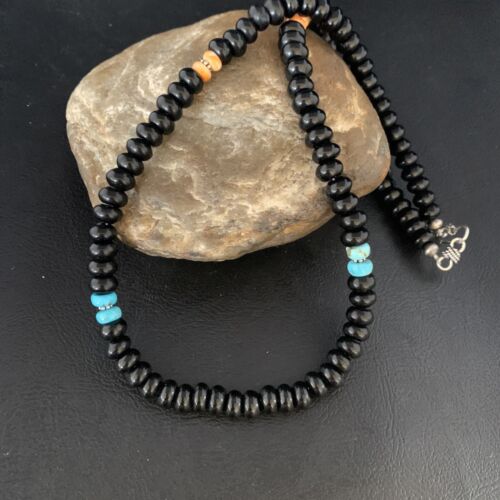 Men's Navajo | Sterling Silver Necklace | Black Onyx, Turquoise, Spiny Oyster | 20" | 13552