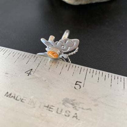 Navajo Orange Spiny Oyster Butterfly Ring | Sterling Silver | Sz Adj 8 | Authentic Native American Handmade | 10350