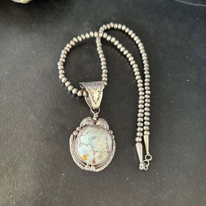 Navajo Blue Golden Hills Pendant Necklace | Sterling Silver | Authentic Native American Handmade | 14601