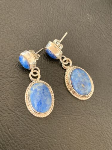 Navajo Denim Lapis Dangle Earrings | Sterling Silver | 1.1" | Authentic Native American Handmade | 1705