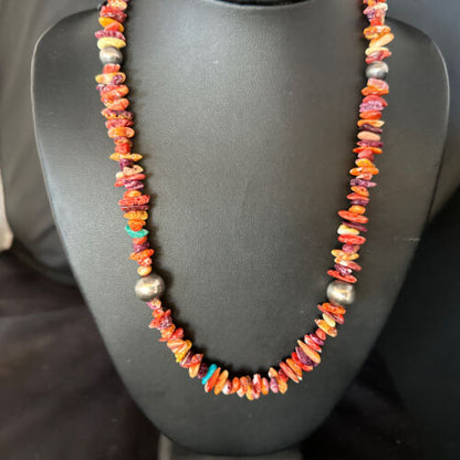 Navajo Multi-Color Spiny Oyster Necklace | Sterling Silver | 21" | Authentic Native American Handmade | 14306