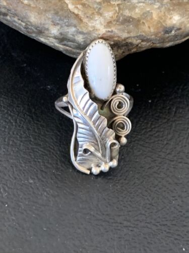 Navajo White Buffalo Turquoise Ring | Sterling Silver | Sz 8 | Authentic Native American Handmade | 12186