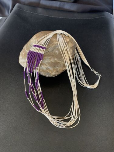 Navajo Purple Sugilite Heishi Necklace | 10 Strand Liquid Silver | Sterling Tube | 26" | 13058