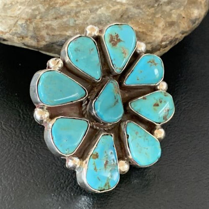 Navajo Turquoise Cluster Ring | Authentic Native American Sterling Silver | Multi-Stone | Sz 10 | 02193