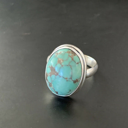 Navajo Spiderweb Blue Turquoise Ring | Sterling Silver | Sz 6 | Authentic Native American Handmade | 11426