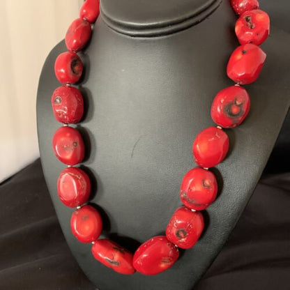 Navajo Red Coral Bead Necklace | Sterling Silver | 22" | Authentic Native American Handmade | 13406 - Masha USA