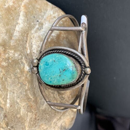 Navajo Kingman Turquoise Bracelet | Sterling Silver | Authentic Native American Old Pawn | 10414