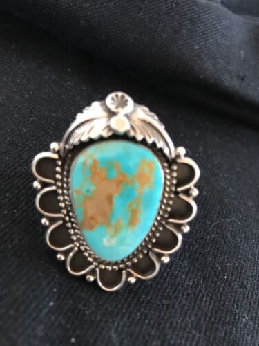 Southwestern Turquoise Ring | Sterling Silver | Sz 9.25 | Authentic Native American Handmade | Signed