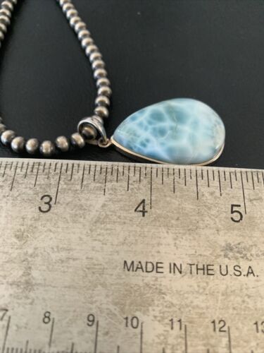 Navajo Blue Larimar Pendant Necklace | Sterling Silver Beads | Authentic Native American Handmade | 1765