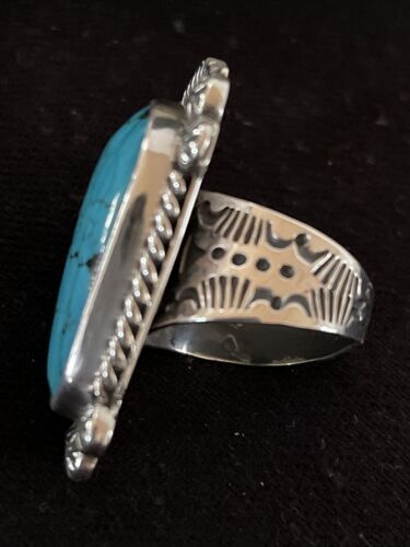 Navajo Blue Spiderweb Turquoise Ring | Sterling Silver | Sz 7.5 | Authentic Native American Handmade | 1068