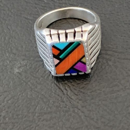 Old Pawn Navajo Blue Turquoise Spiny Inlay Ring | Sterling Silver | Sz 6 | 10380