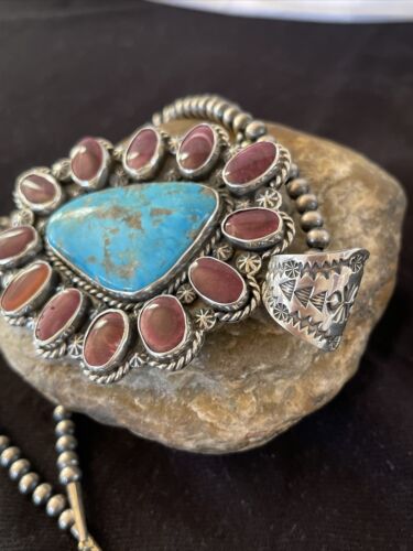 Navajo Purple Spiny Oyster & Turquoise Pendant Necklace | Sterling Silver | Authentic Native American Handmade | 01117
