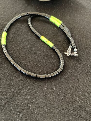 Southwestern Green Gaspeite Heishi Onyx Necklace | Sterling Silver | Men's Jewelry | 19" | 8824