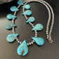 Native American Navajo Pearls Necklace | Sterling Silver | Blue Turquoise Teardrop | 11484