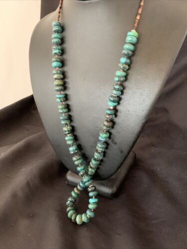 Navajo Pearl Spiderweb Blue Turquoise Shell Necklace | Sterling Silver | 26" | Authentic Native American Handmade | 12539