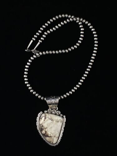 Navajo Wild Horse Turquoise Pendant Necklace | Sterling Silver | Authentic Native American Handmade | 10058