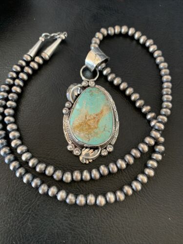 Men's Navajo Blue Dry Creek Turquoise Pendant Necklace | Sterling Silver | 12972