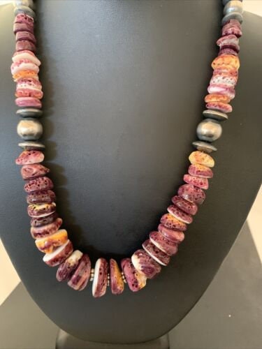 Navajo Pearls Purple Spiny Oyster Necklace Pendant | Sterling Silver | Authentic Native American | Graduated | 19" | 01522