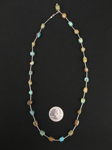 Liquid Silver Heishi Turquoise Bead Necklace | 20" | Authentic Native American Handmade | 1091