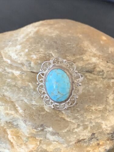 Southwestern Old Pawn Navajo Blue Turquoise Ring | Sterling Silver | Sz 5 | Authentic Native American Handmade | 10781