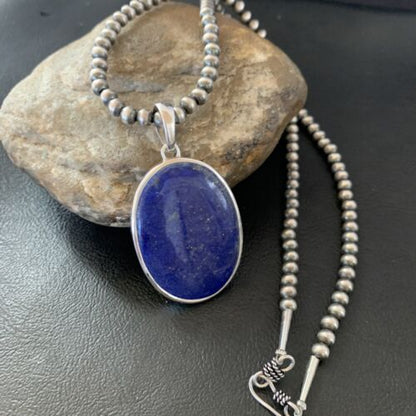 Native American Navajo Blue Lapis Pendant Necklace | Sterling Silver | Authentic Handmade | 11717