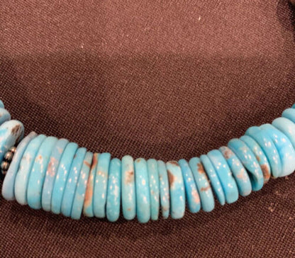 Authentic Navajo Sterling Silver & Turquoise Graduated Necklace | Native American Jewelry | 18" | 4046 - Masha USA